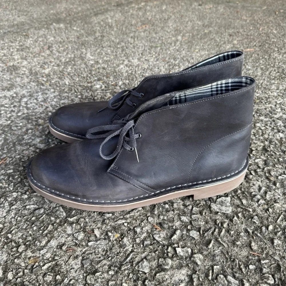 Clarks Mens Bushacre Chukka Boot Size 13 Gray Leather Lace Up Casual